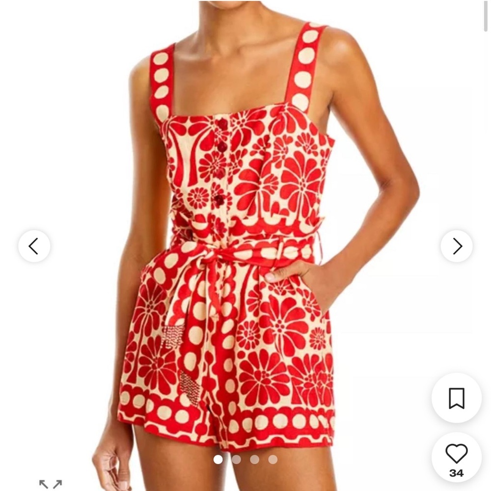 FARM Rio Linen Blend Tie Waist Romper - Size Small